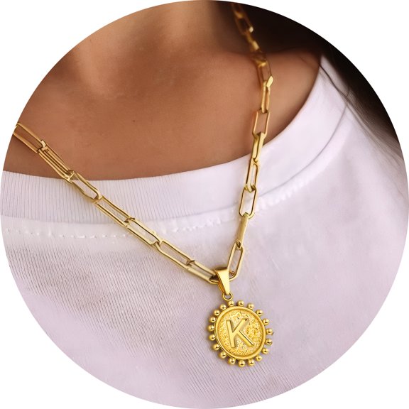 Murtoo round letter necklace for women 18 inch alphabet initial pendant chain A to Z jewelry