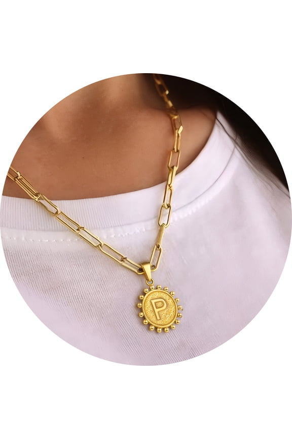 round letter necklace for women 18 inch alphabet initial pendant chain A to Z jewelry