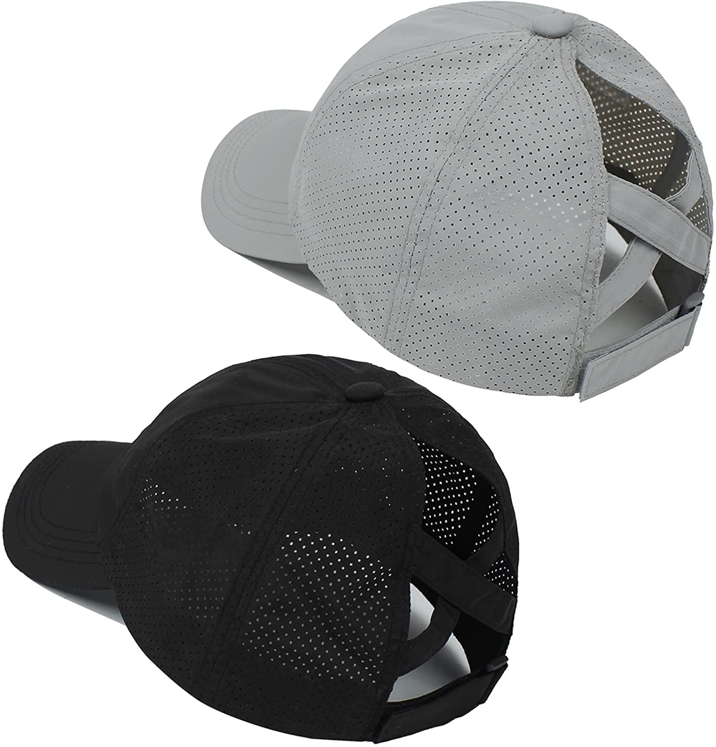 Muryobao 2-Pack Women's Criss Cross Ponytail Baseball Caps - Mesh Quick-Dry Sports Hat For High Buns & Ponytails