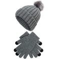 thumbnail image 1 of Muryobao 2 Pcs Womens Winter Knitted Beanie Hat Touch Screen Gloves Set Warm Knit Cuffed Skull Cap with Faux Fur Pom Dark Grey Set, 1 of 7