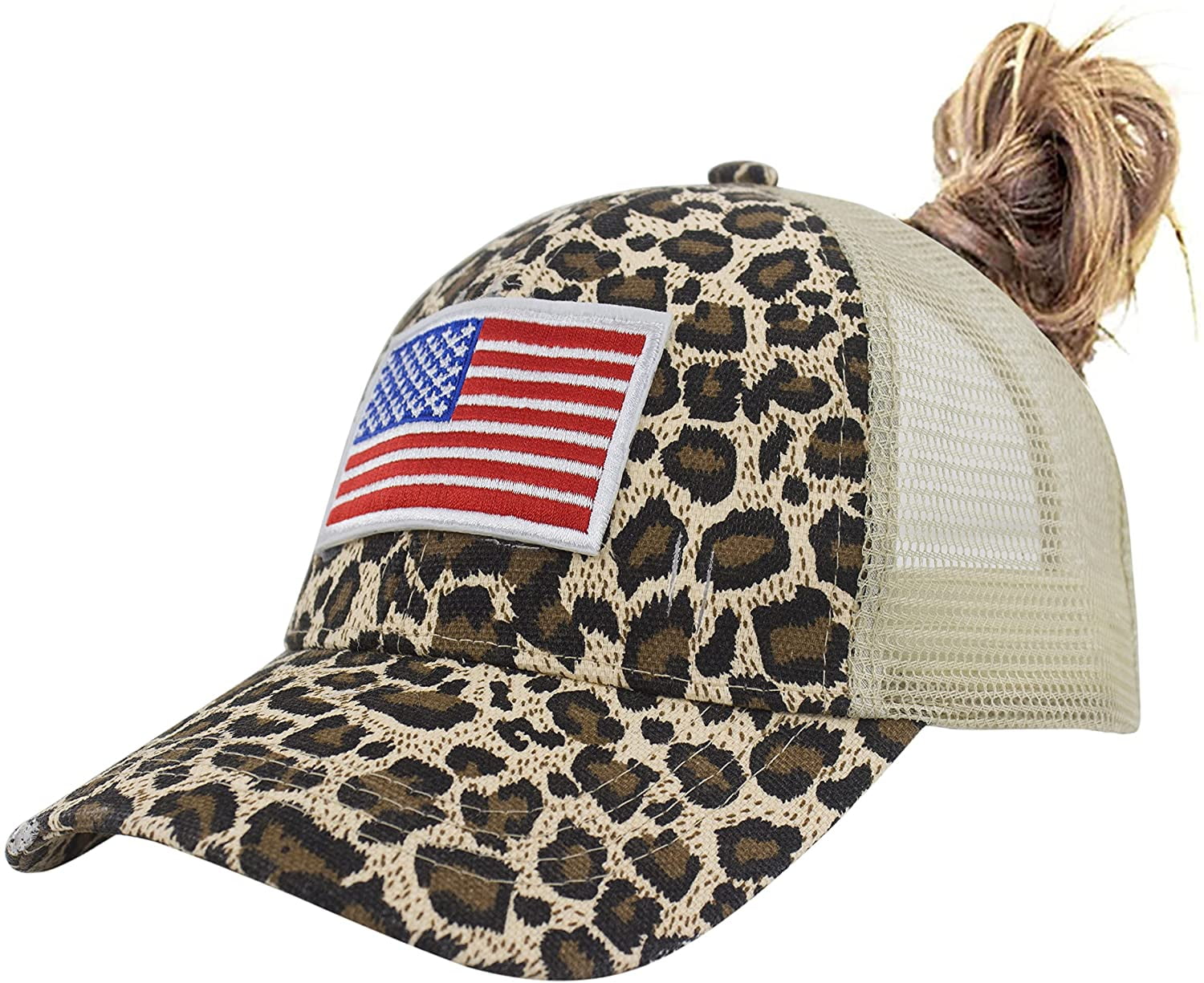 Womens American Flag Ponytail Baseball Cap Distressed Grey Messy Bun Hat Distressed Ponytail Hats Baseball for Women Messy-Bun 7-7 3  main image 2