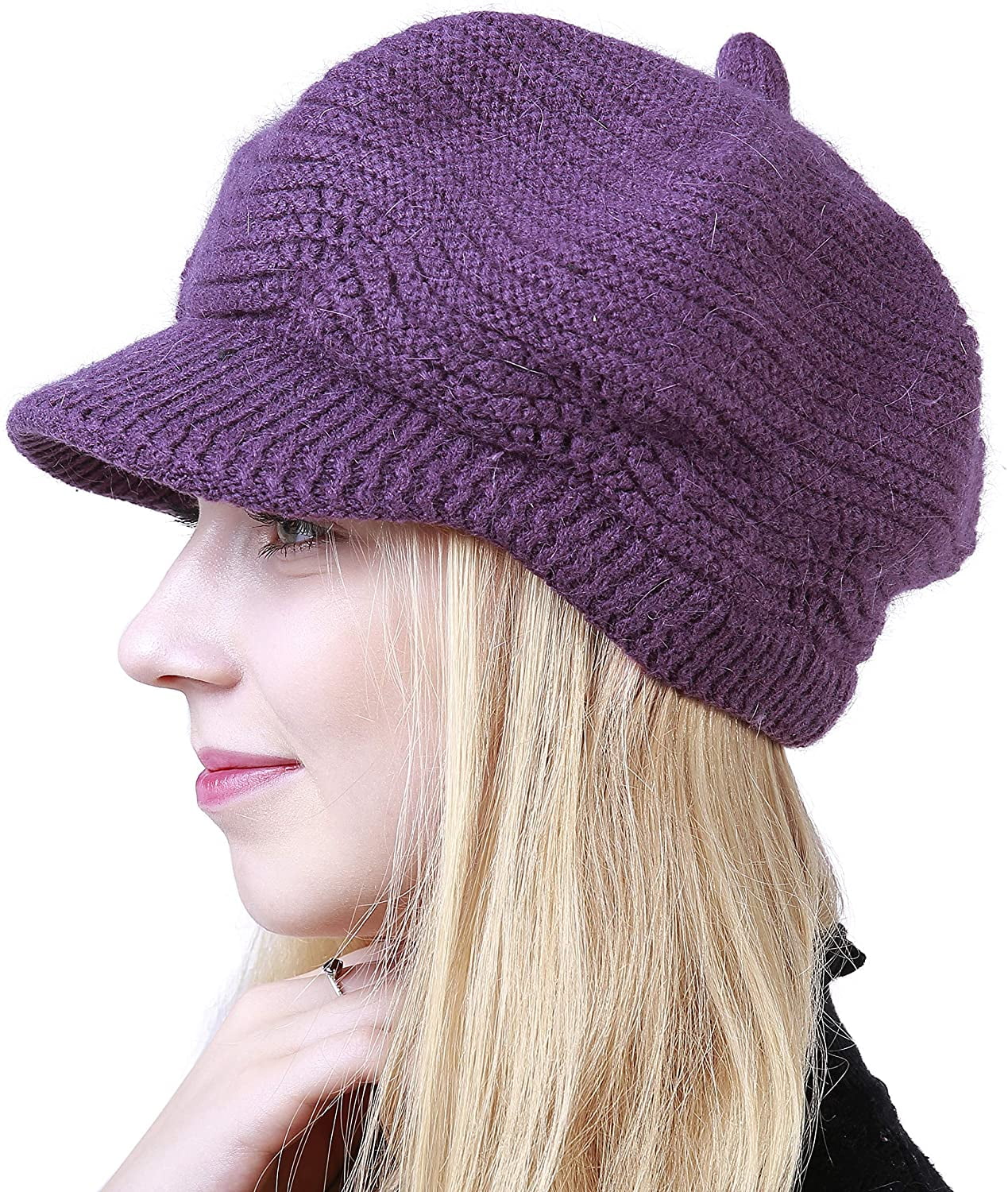 Women\'s Slouchy Light Purple Beanie Winter Warm Chunky Skull Cable Knit Hat Cap Purple Premium Soft Cable Knit Beanie Short Skull Cap Ski  main image 2