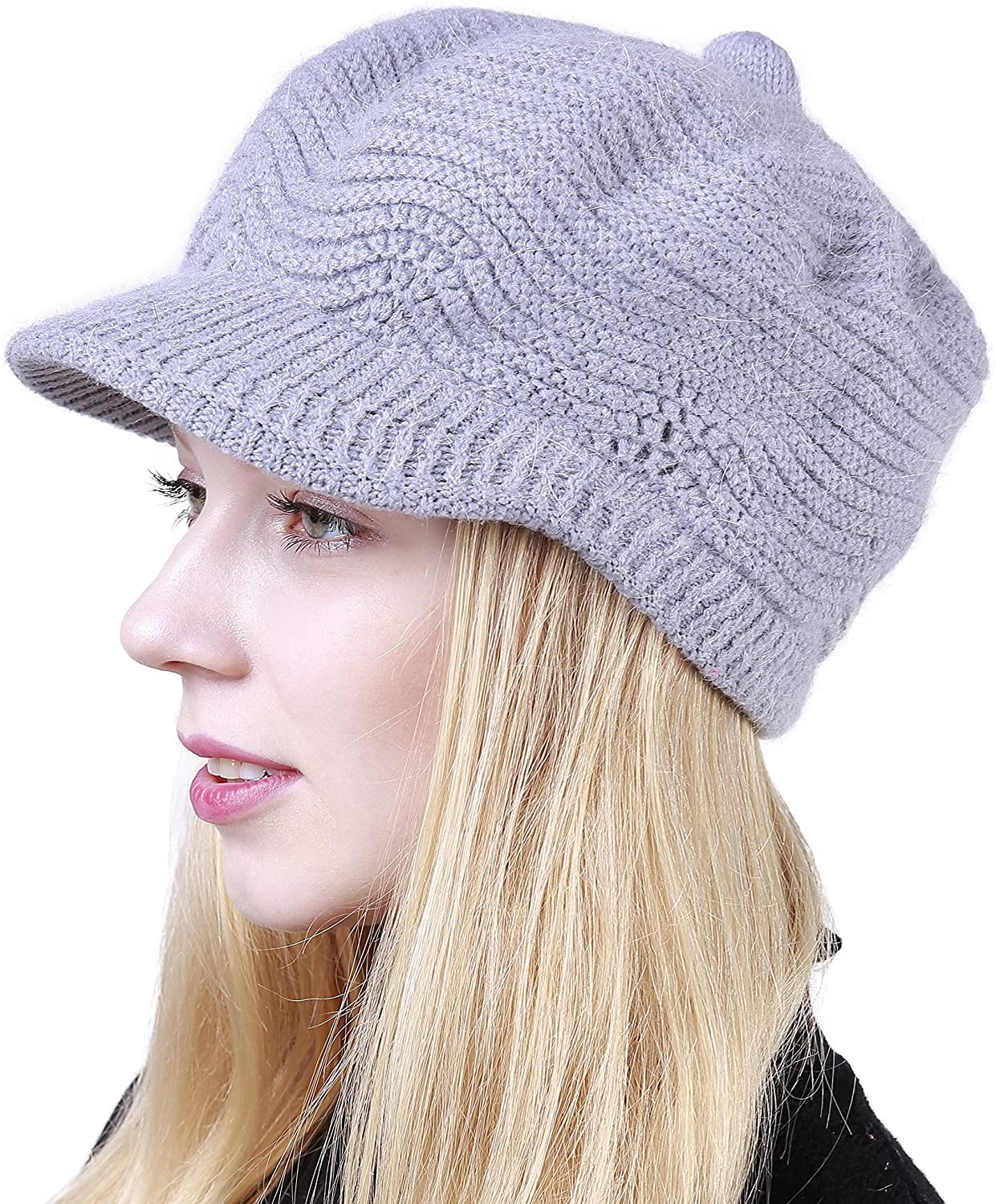 Muryobao Female Adult Women Winter Hat Slouchy Cable Knit Visor