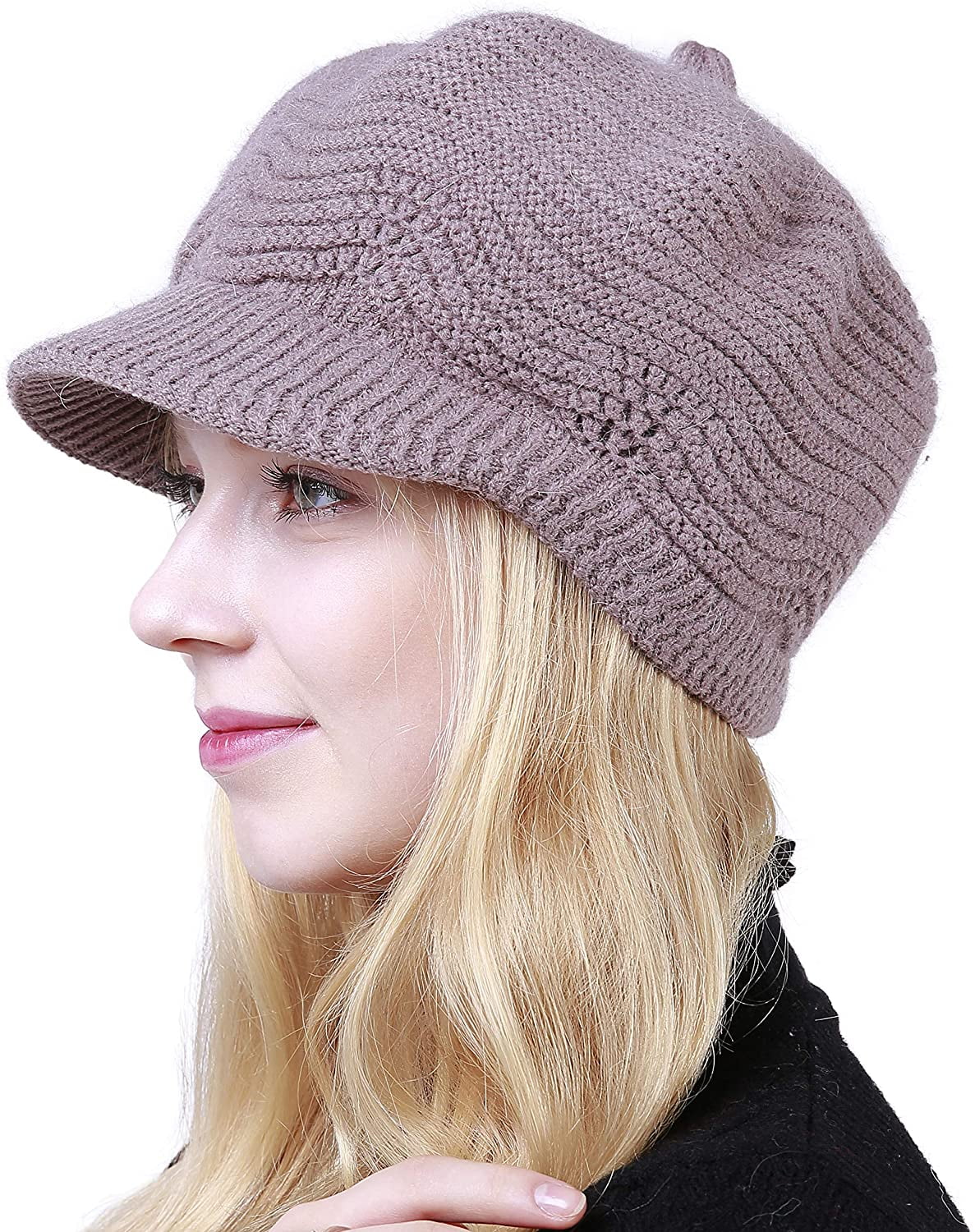 Muryobao Female Adult Women Winter Hat Slouchy Cable Knit Visor