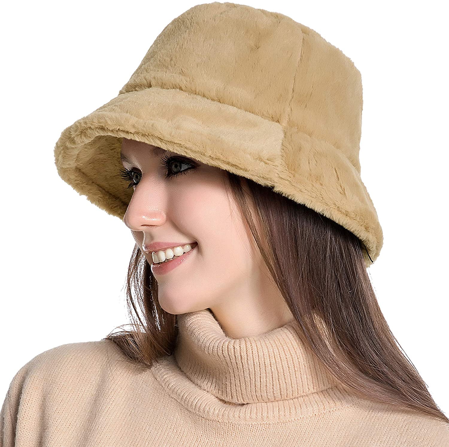 Muryobao Female Women Winter Bucket Hat Warm Faux Fur Wool  display picture 1