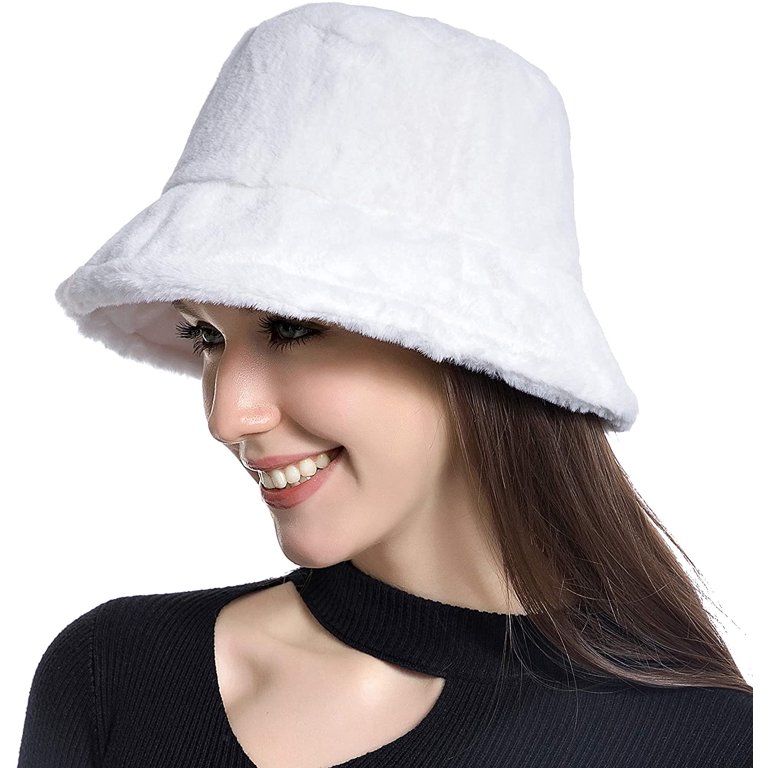 Outdoor Women Winter Bucket Hat Faux Fur Wool Warm Cloche Hats