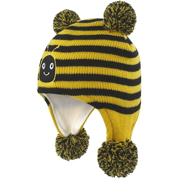 Muryobao Infant Toddler Kids Winter Beanie Hat Warm Fleece Lined Hats with Ear Flaps Pom Pom Knit Cap for Baby Girls Boys Yellow 2-4T