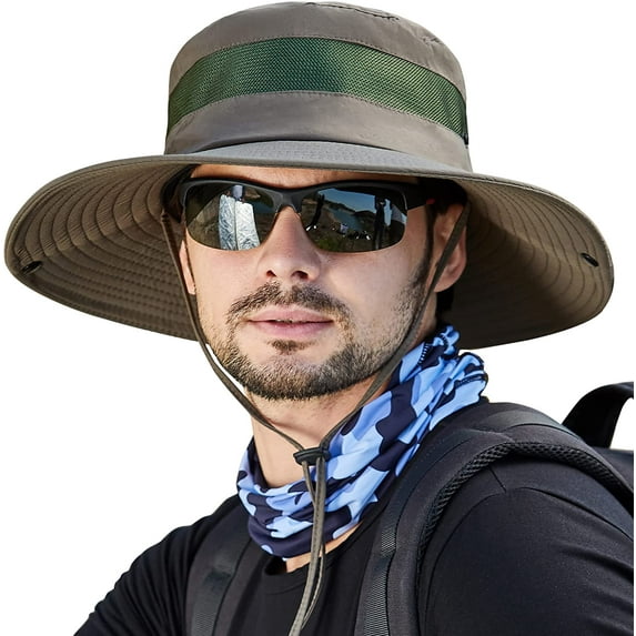 Muryobao Men Boonie Hat UPF 50+ Summer Sun Hat UV Protection Wide Brim Waterproof Bucket Hat for Safari Garden Beach Fishing Cap Army Green