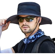 Muryobao Men Boonie Hat UPF 50+ Summer Sun Hat UV Protection Wide Brim Waterproof Bucket Hat for Safari Garden Beach Fishing Cap Navy Blue