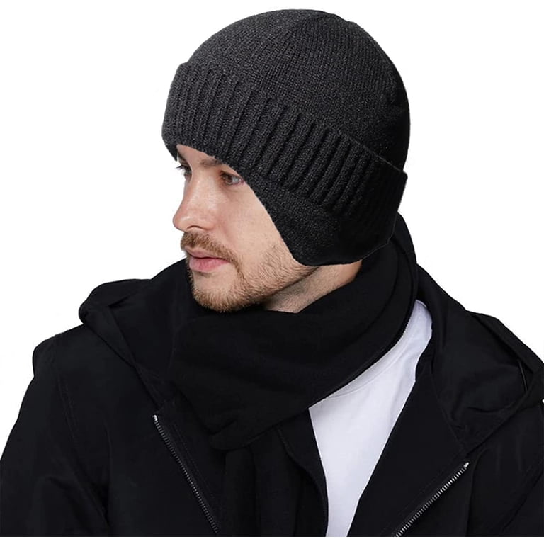 Fleece Lined Beanie Winter Hat Unisex Knit Cuffed Skull Cap Warm Ski Luxalzxs Beanie Hat for Men, Thick Warm Fleece Lined Knit  main image 4