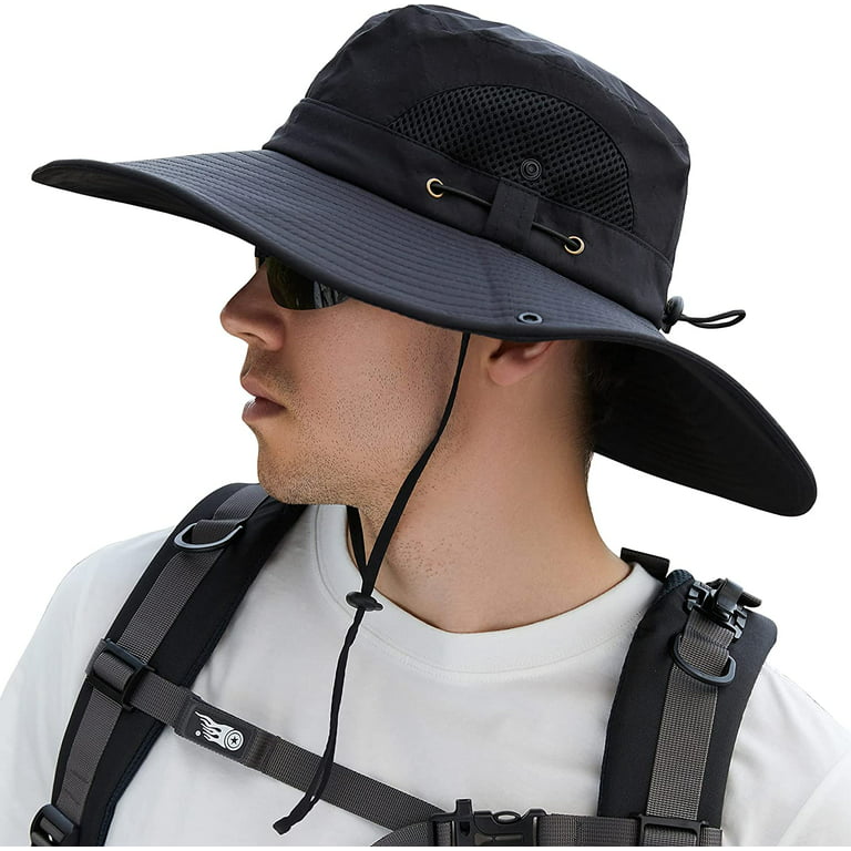 Muryobao Mens Sun Hat Summer Outdoor UPF50+ UV Protection Waterproof Wide  Brim Bucket Hats Foldable Boonie Cap for Fishing Hiking Garden Beach Safari