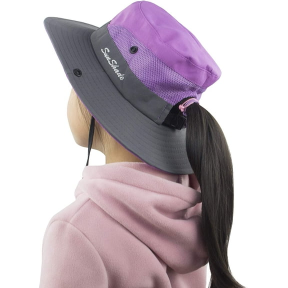 Muryobao Toddler Child Kids Girls Summer Sun Hat Wide Brim UV Protection Hats Floppy Bucket Cap for Beach Fishing Gardening Purple