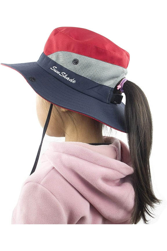 Toddler Child Kids Girls Summer Sun Hat Wide Brim UV Protection Hats Floppy Bucket Cap for Beach Fishing Gardening Red Navy