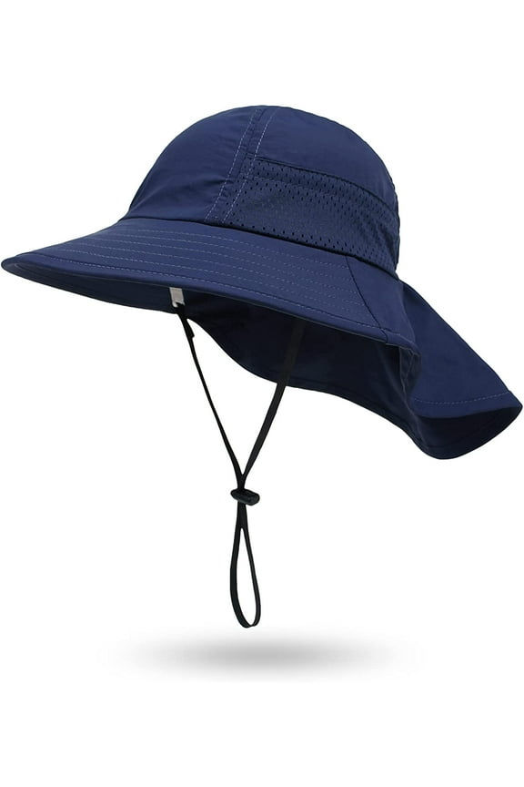 Toddler Kids Baby Girls Boys Sun Hat Summer UPF 50+ UV Protection Caps Wide Brim Neck Flap Beach Play Fishing Hats Navy Blue 3-7 Years