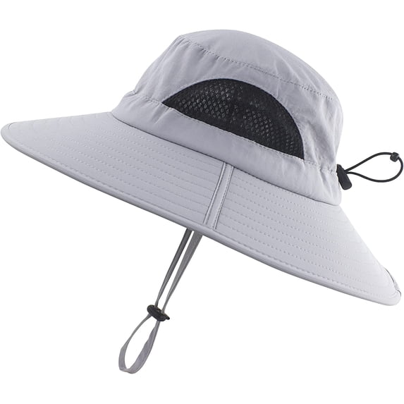 Muryobao Unisex Adult Womens Mens Female Male Sun Hat Summer UV UPF 50+ Protection Boonie Hats Wide Brim Mesh Bucket Cap for Fishing Hiking Garden Beach Light Grey