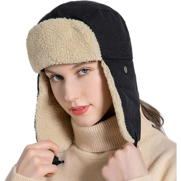 Muryobao Winter Hat Cold Weather Trapper Hat Outdoor Warm Windproof Ski Cap with Ear Flap Trooper Hunting Hats for Men Women Black