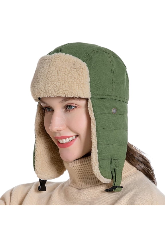 Winter Hat Cold Weather Trapper Hat Outdoor Warm Windproof Ski Cap with Ear Flap Trooper Hunting Hats for Men Women Green