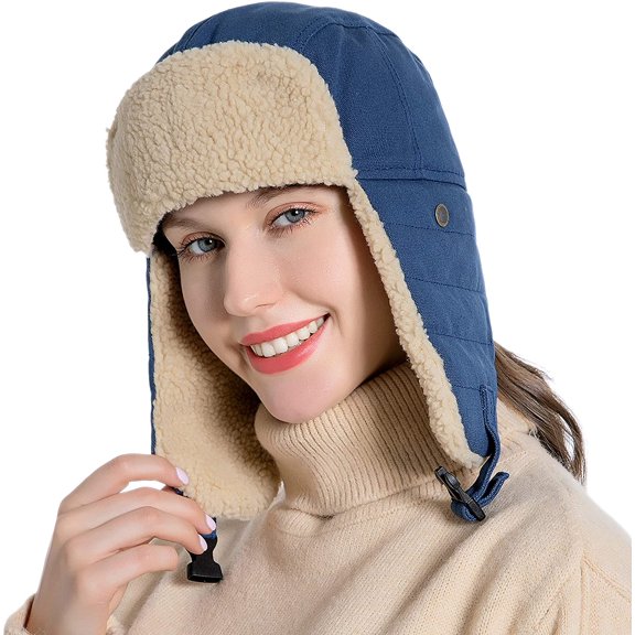 Muryobao Winter Hat Cold Weather Trapper Hat Outdoor Warm Windproof Ski Cap with Ear Flap Trooper Hunting Hats for Men Women Navy