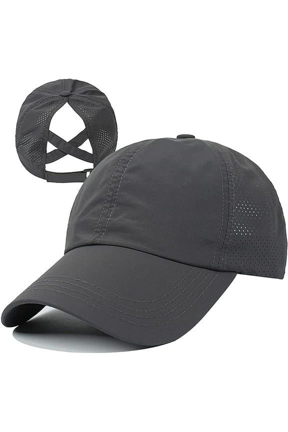 Women Female Criss Cross Ponytail Baseball Cap Adjustable High Messy Bun Ponycap Trucker Hats Quick Drying Mesh Dad Hat for Outdoor Sports Travel Dark Grey
