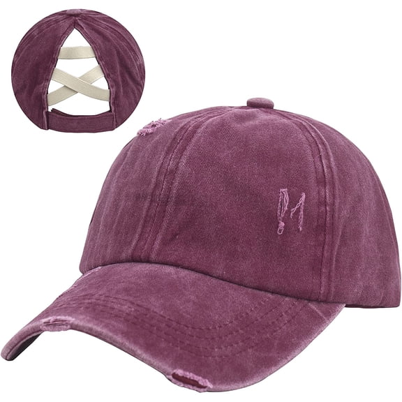 Muryobao Women Female Criss Cross Ponytail Baseball Cap Adjustable High Messy Bun Ponycap Trucker Hats Quick Drying Mesh Dad Hat for Outdoor Sports Travel Wine Red