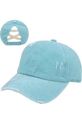 Women Female Criss Cross Ponytail Baseball Cap Adjustable High Messy Bun Ponycap Trucker Hats Quick Drying Mesh Dad Hat for Outdoor Sports Travel Lake Blue