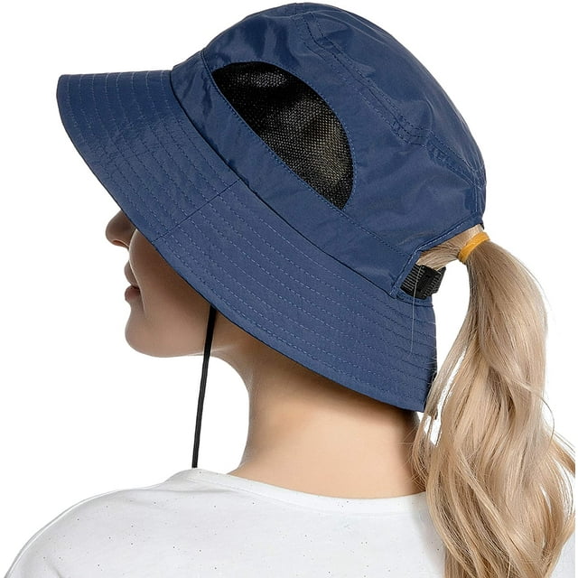 Muryobao Women Ponytail Sun Hat Wide Brim Summer Shade Hats Outdoor UV Protection Packable Mesh
