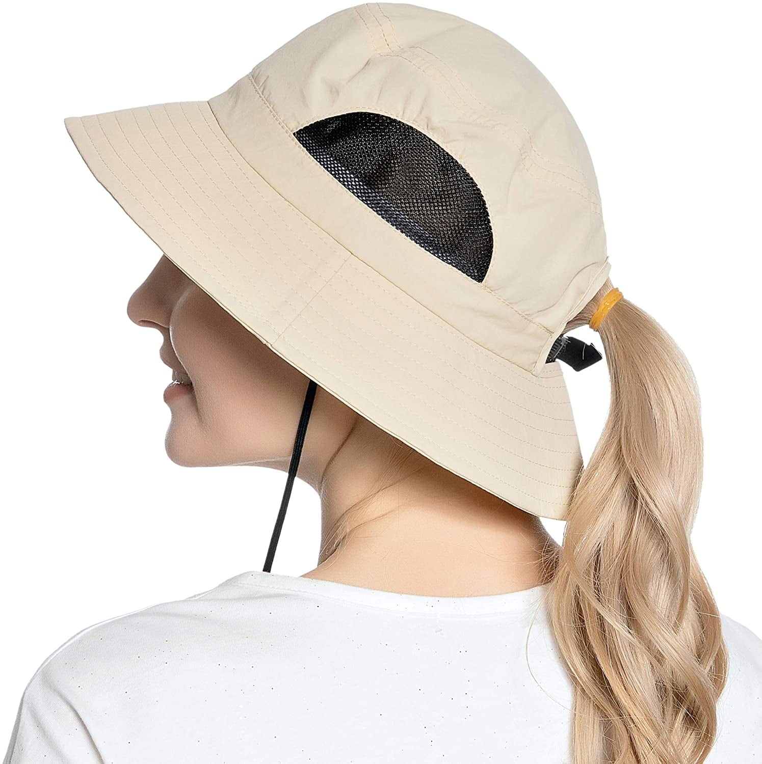 Muryobao Women Ponytail Sun Hat Wide Brim Summer Shade Hats Outdoor UV Protection Packable Mesh
