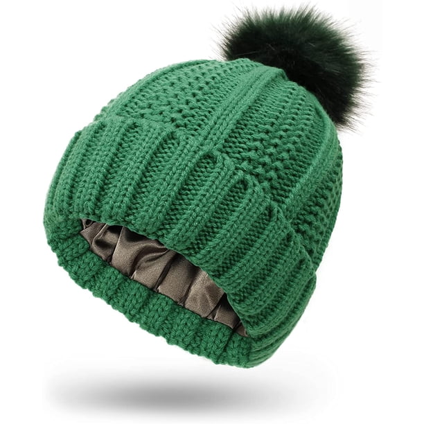 Women\'s Winter Light Green Beanie Fleece Lined Skull Faux Fur Pom Cuff Hat Cap Pom Pom Hat Fleece Lined - Etsy main image 4