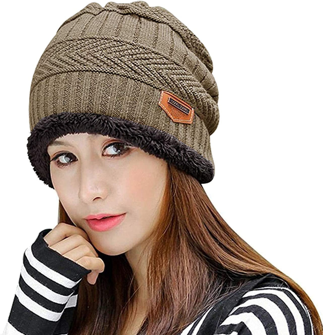 Muryobao Thick Warm Winter Beanie Hat Slouchy Skully Knit Hats Soft Stretch Ribbed Cap For Women Snow Ski Red