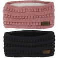 thumbnail image 1 of Muryobao Women Winter Ear Warmer Headband Cable Knit Fuzzy Fleece Lined Head Wrap Stretchy Thick Headband Black & Pink, 1 of 7