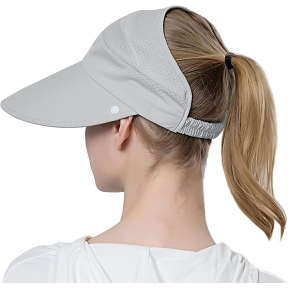 Muryobao Womens Baseball Sun Hat Outdoor Wide Brim UV Protection Foldable Ponytail Mesh Summer Visor Cap with Removable Neck Face Flap for Garden Beach Travel Grey
