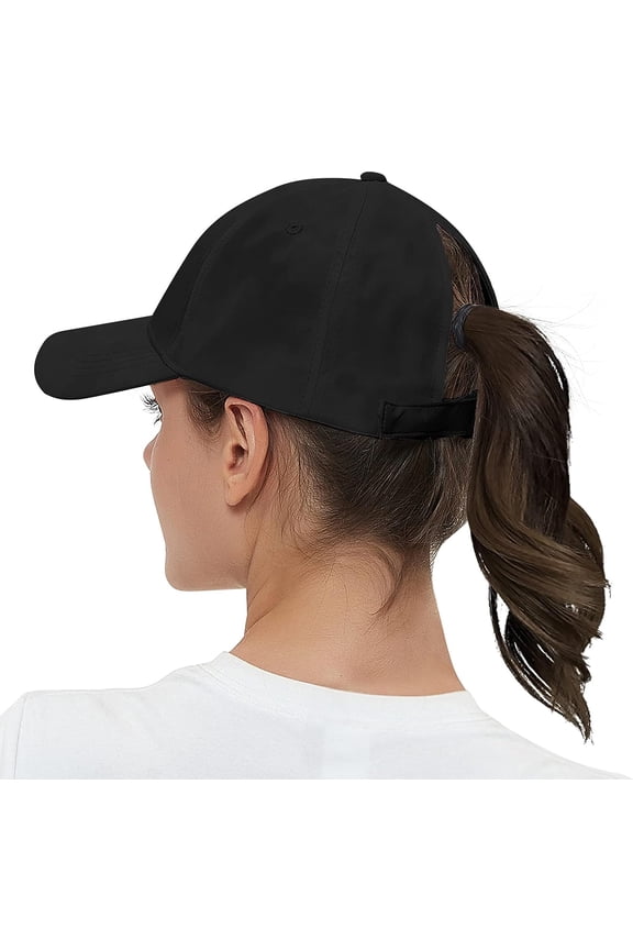 Womens Ponytail Baseball Cap Adjustable High Messy Bun Ponycap Lightweight Quick Drying Trucker Hat for Outdoor Sports Travel Black