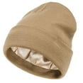 thumbnail image 1 of Muryobao Womens Saitn Lined Knit Beanie Hat Acrylic Winter Hats for Women Men Silk Lining Soft Slouchy Warm Cuffed Beanie Hat Khaki, 1 of 5