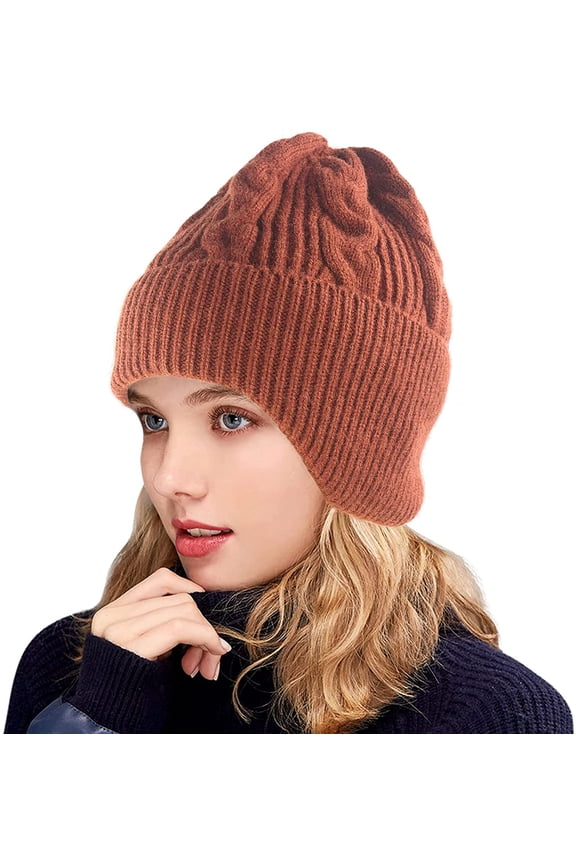 Womens Winter Beanie Hat Slouchy Knit Hats Soft Warm Ski Skull Cap with Ear Flaps Caramel