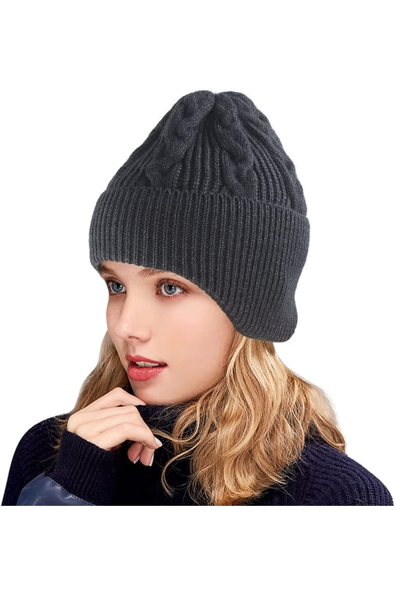 Womens Winter Beanie Hat Slouchy Knit Hats Soft Warm Ski Skull Cap with Ear Flaps Grey