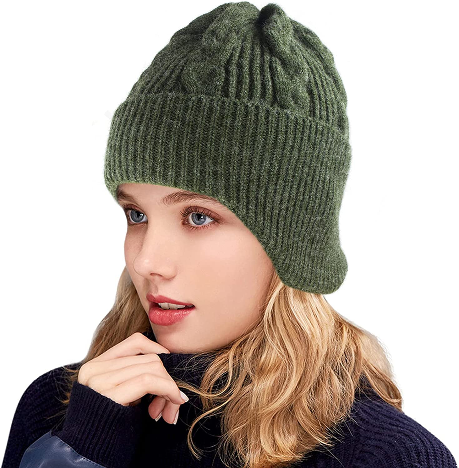 Muryobao Womens Winter Beanie Hat Slouchy Knit Hats Soft Warm Ski Skull Cap With Ear Flaps Pine 