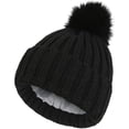 thumbnail image 1 of Muryobao Womens Winter Beanie Hat Warm Silk Satin Lined Cuffed Cable Knit Hat with Detachable Pom Ski Skull Cap Black, 1 of 7