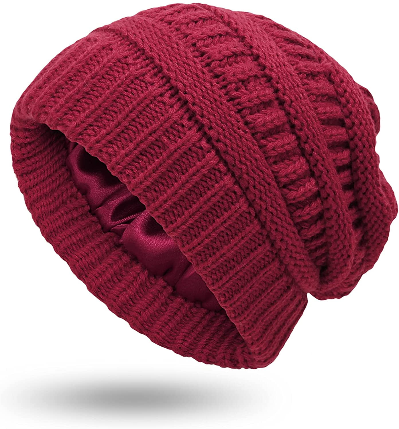 Muryobao Womens Winter Warm Knitted Hat Satin Silk Lined  display picture 3