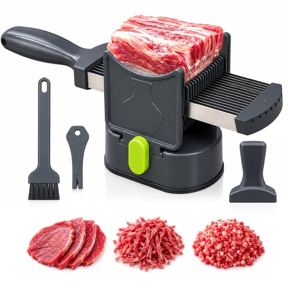 MusPluto Fresh Meat Slicer Manual, Manual Meat Slicer Stainless Steel Fresh Meat Cutter with 17 Blades, Adjustable 2mm & 4mm, Gray (Not for Frozen/Deli Meat)