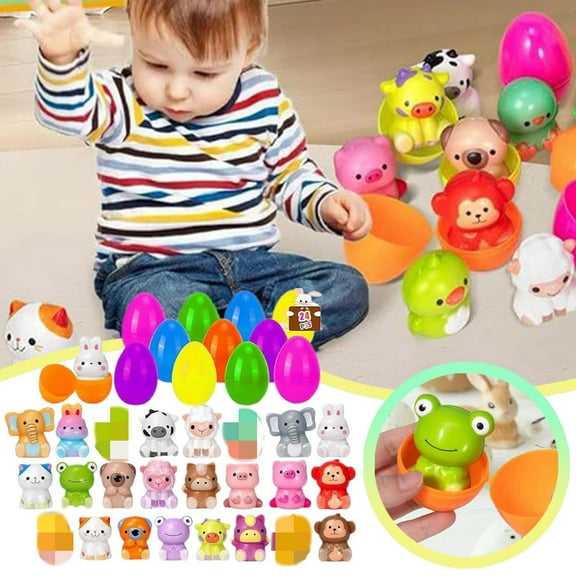 Musatteng 24-Pack Easter Eggs with Animal Toys - Prefilled Party Favors for Kids 3+, Non-Toxic Surprise Eggs for Egg & Classroom Rewards