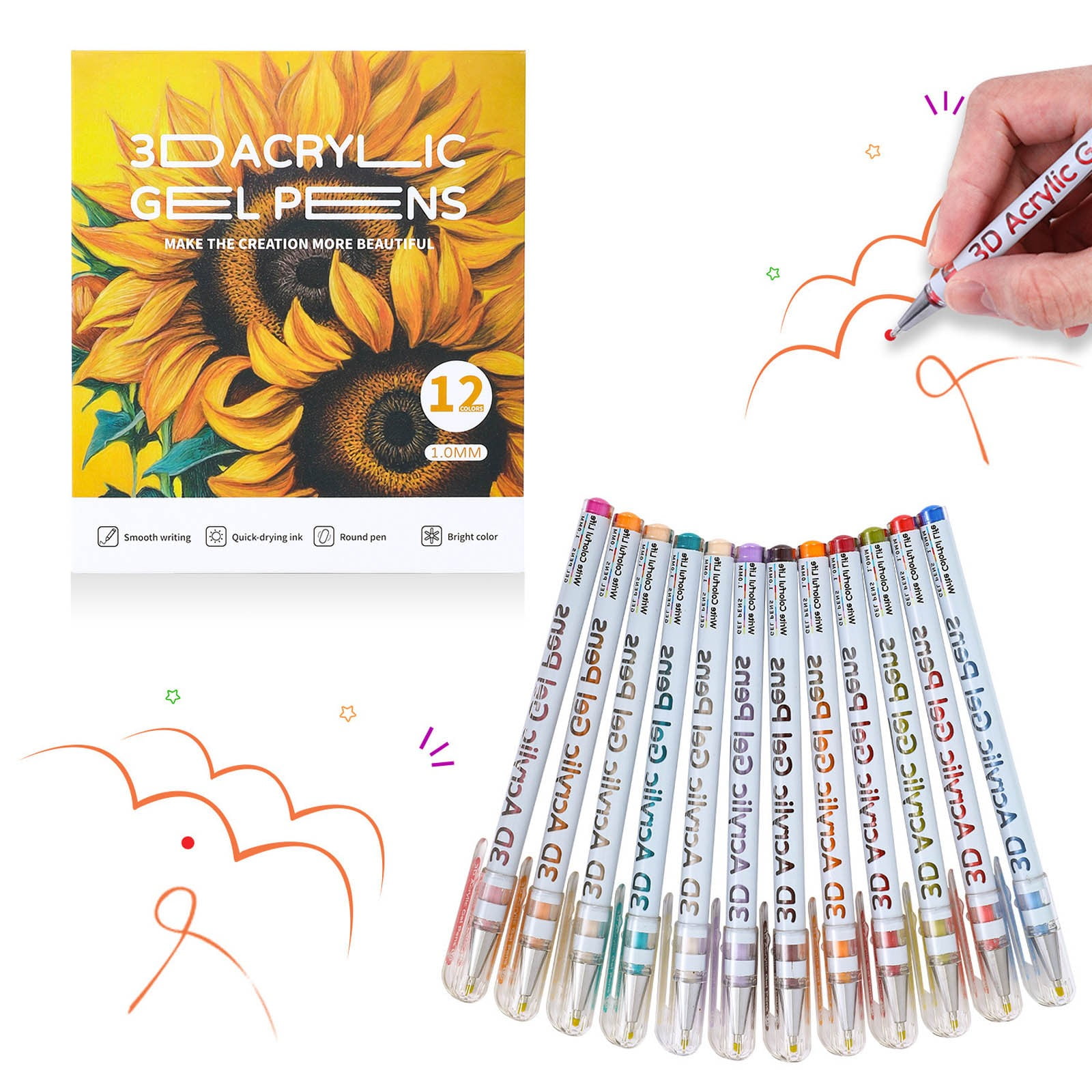 Musatteng Artist-Grade 3D Acrylic Paint Pens Set - 1.0mm Dual Tip Markers for Glass/Wood/Canvas, Quick-Dry Non-Toxic Ink with Glitter Effects