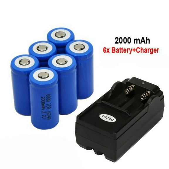 Musatteng 6x 2000mAh 16340 Rechargeable Li-ion Battery For LED Flashlight+ Charger