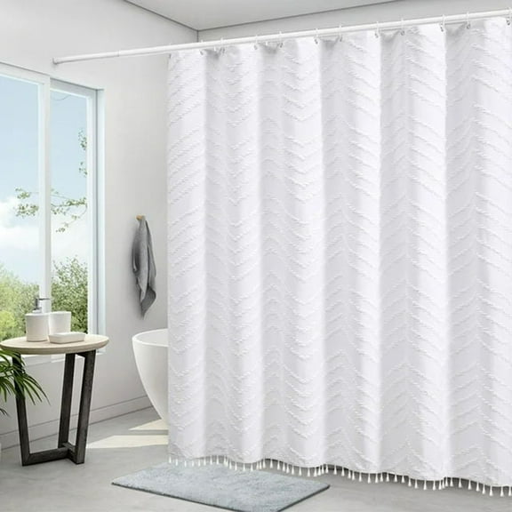 Musatteng W Cut Flower Shower Curtain Bohemian Shower Curtain Solid Color Shower Curtain Fringe Shower Curtain Ticking Stripe Shower Curtain 84 Fabric Shower Curtain And Taupe Extra Long And Wide