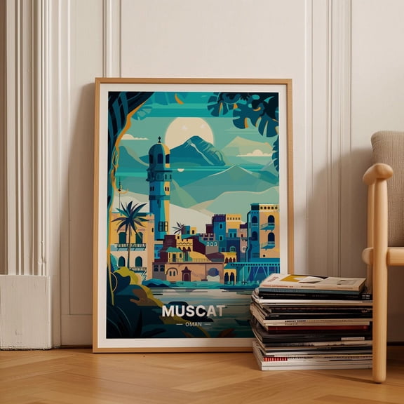 Muscat Oman Travel Traditional Cityscape Wall Art, Stretched Canvas 12x16in