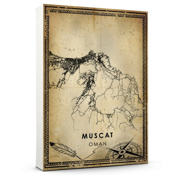 Muscat Vintage Map Prints Canvas, Oman Map Art Canvas, Canvas, Muscat Map City style vintage Canvas , Canvas Wall Art, Street Map Artwork Canvas