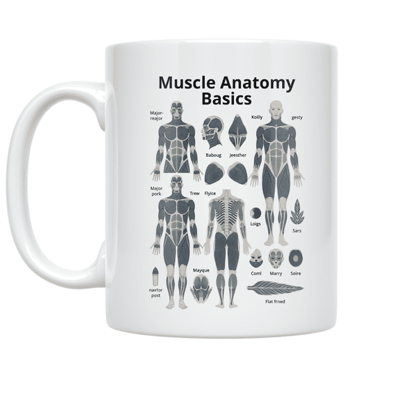 Muscle Anatomy Basics Infographic Design - Fitness Enthusiast - 11 oz Ceramic Coffee Mug