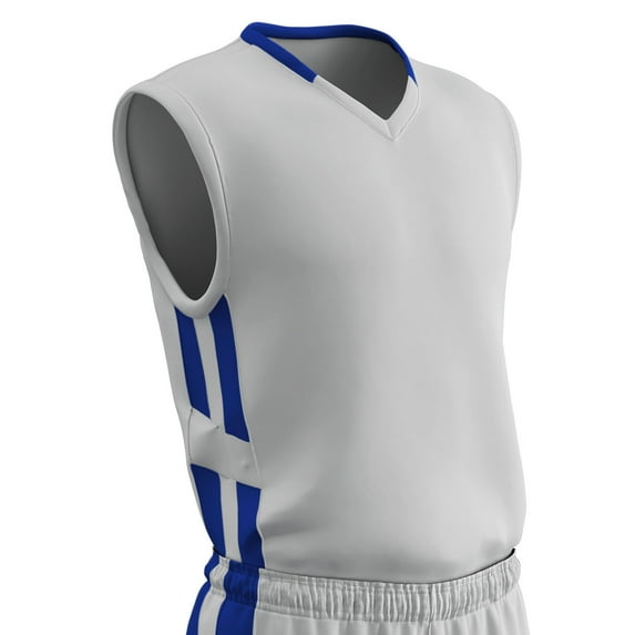 Muscle Basketball Jersey, Adult 2X-Large, White with Royal Highlights