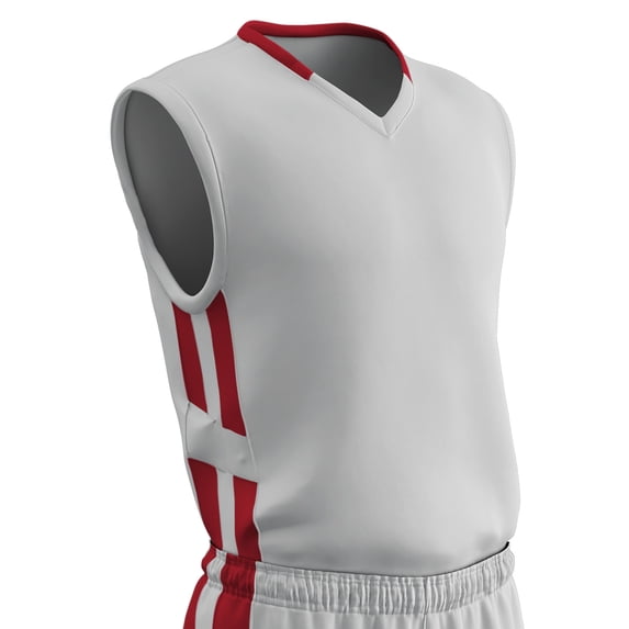 Muscle Basketball Jersey, Youth X-Large, White with Scarlet Highlights