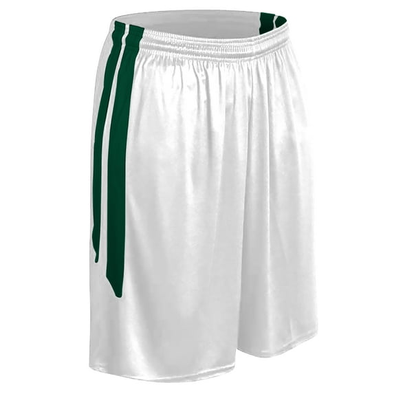 Muscle Basketball Shorts, Youth Small, White with Forest Green Stripes