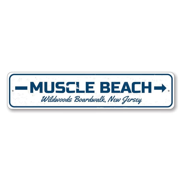 Muscle Beach Sign, Arrow Boardwalk Location Sign, Custom Beach House Sign, Boardwalk Aluminum Decor - 4x18 inches